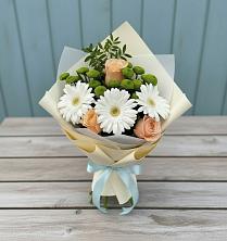 Букет цветов из:  Герберы, Розы и Хризантемы в Октябрьском